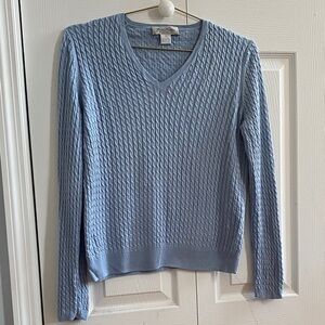 Brooks Brothers Silk and Cashmere Tight Cable Knit V-Neck Sweater Size Medium